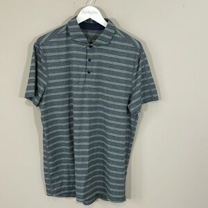 Lululemon Propel Luxtreme Polo Shirt Mens XL Wicking Green Gray Striped